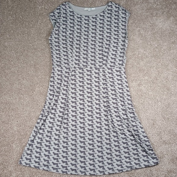 Boden Dresses & Skirts - Boden Grey Bird Print Viscose Soft Fit Flare Cap Sleeve Dress Size 14 R